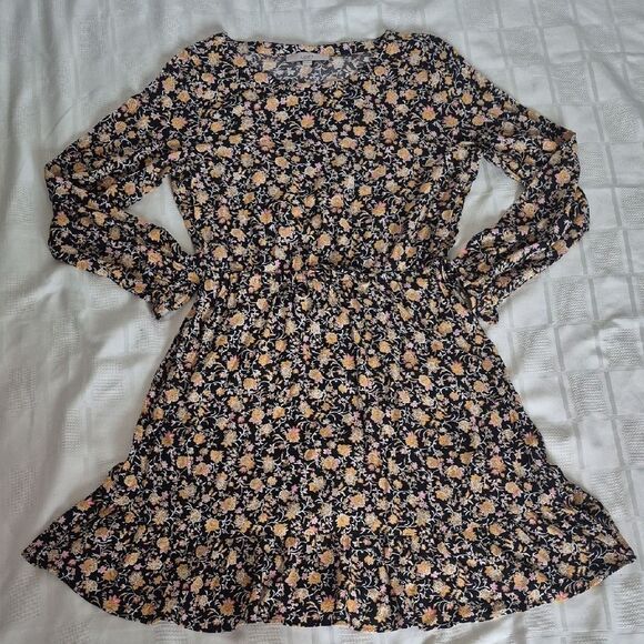 LOFT Black and Yellow Floral Long Sleeve Dress - Picture 10 of 16